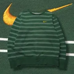 00s old NIKE ボーダースウェット グリーン 刺繍ロゴ 短丈 y2k