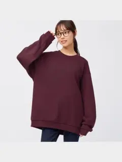 GU ジーユー メンズ ダブルフェイスプルオーバー 長袖 WINE