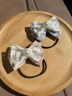 小花柄レースリボン ヘアゴム 2個セット