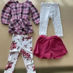 （オールドネイビー）80サイズ　ピンク系 チェック柄トップスと花柄レギンスセット