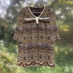 森ガール　チュニック　総柄　リボン
