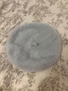 ライトブルー ファー ベレー帽