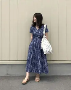 UT × PAUL & JOE ネイビー花柄ワンピース Lサイズ