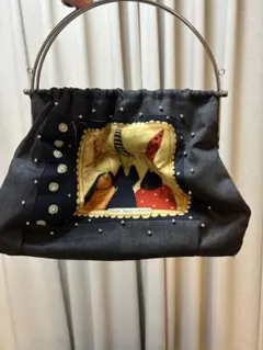 ハンドメイド風 デニム トートバッグ 赤ドット レトロ ガーリー