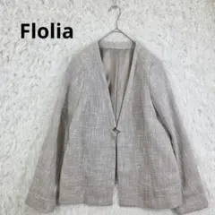 Flolia フロリア ツイードジャケット 3L 大きいサイズ ノーカラーグレー