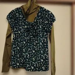 ドットパターン チュニック＆Karei ハイネック起毛的な長袖シャツ