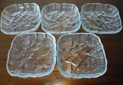 昭和レトロ　四角いガラスプレート　ガラス皿　5枚　ガラス食器　角皿　小皿