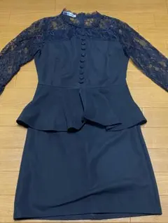 ネイビー レース ペプラムドレス
