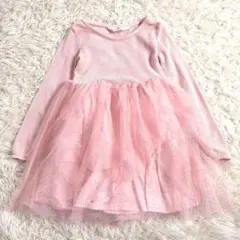 8797 H&M キッズ130 長袖ワンピース チュール フリル お姫様 ピンク