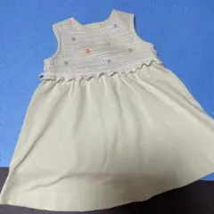 美品familiarファミリア❤️レース・刺繍の素敵な若草色のワンピース❤️80㎝