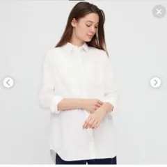 UNIQLO　新品タグ付き　エクストラファインコットンロングシャツ　ホワイト　Mのサムネイル
