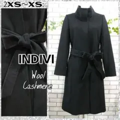 2XS～XS：極美品★ウール カシミア コート／インディヴィ★ブラック