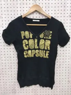 Y2K 00s 古着 Vネック スターワッペン ラメ 英字プリント Tシャツ