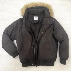 ZARA ブラック ダウンボリュームジャケット ファー付き