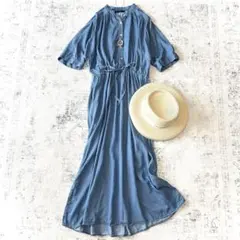 美品 アーバンリサーチロッソ ハーフスリーブデニムワンピース ウエストリボン