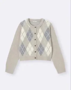 GU パフニットアーガイルクルーネックカーディガン