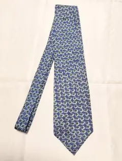 幾何学模様 シルクネクタイ 青と緑