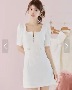 ハーフジップワッフルパフスリーブミニドレスXL