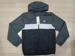 adidas フード付きウィンドジャケット グレー/ブラック 160cm