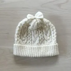 ♡ラメ　アイボリー ケーブル編み ベビーニット帽♡