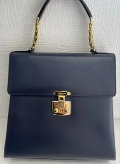 銀座かねまつ　ハンドバッグ　肩掛け可　レザー　ブラック　ゴールド