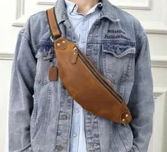 新品　再入荷在庫わずか　天然牛革2Way ボディウエストバッグ ライトブラウン