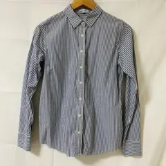 【GLOBAL WORK】ストライプ 長袖シャツ ネイビー ホワイト Mサイズ