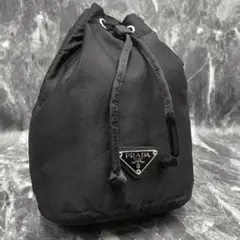 良品！✨】PRADA 巾着ミニポーチ バッグ ナイロン 三角ロゴ ブラック