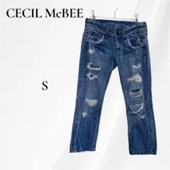 CECIL McBEE ダメージデニムパンツ ストレートデニム　S　ブルー