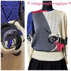 Extri&KIMIKO●ニット●薔薇モチーフ編み●美品●レトロ●クラシカル