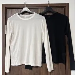 GUソフトシアークルネックTシャツ ホワイト　ブラック2枚セット