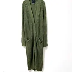 アズール バイマウジー ニット カーディガン ロング丈 M グリーン 厚手 リブ