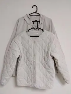 ライトグレージュ 2wayキルティングジャケット＆フード付きアウター