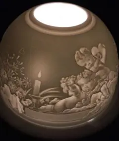 値下げlimoges磁器製3D立体彫刻ドーム型キャンドルホルダー 天使バラ花のサムネイル