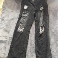 ダメージ加工 ダークグレー デニムパンツ