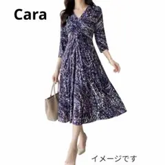 【カーラ】L ワンピース Aライン 七分袖 低身長 マーブル総柄 大人カジュアルのサムネイル