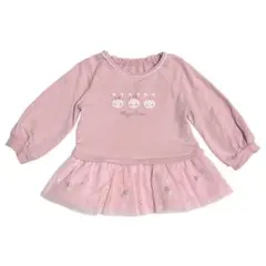 メゾピアノ うさぎ ワッペン チュール刺繍 ぺプラム裾 トレーナー 長袖