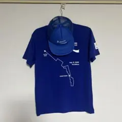 北海道マラソン 2025 Tシャツ ブルー 帽子付き