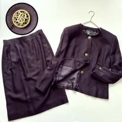 【希少美品】バーバリーズ　ノーカラー 金ボタン セットアップ ウール パープル