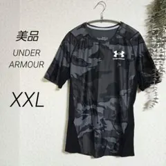 美品　アンダーアーマー　xxl　黒　カモフラ　アイソチル　コンプレッション　半袖