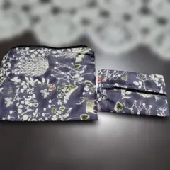 リバティハンドメイド ファスナーポーチ とティッシュカバーセット鹿と植物柄のサムネイル