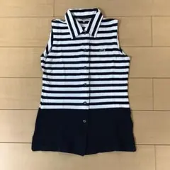 ラコステ　ノースリーブボーダーシャツ　白×ネイビー