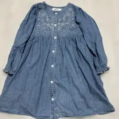 デニムワンピ　花柄120
