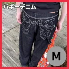 バギーデニム ワイド 刺繍 ジーンズ Y2K グランジ アメカジ ユニセックス