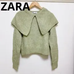 薄緑色 大きな襟付きニットセーター　ZARA ザラ