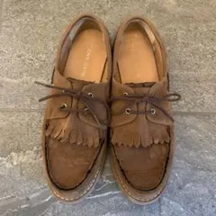 ブラウン スエード フリンジ ローファー