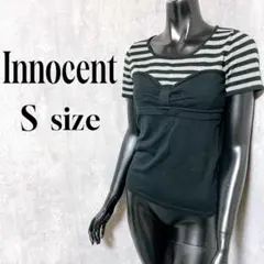 [Innocent] カットソー 半袖 ボーダー リボン S ブラック グレーのサムネイル