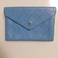 CHANEL アンティーク キャビアスキン 青レザー 財布 コインケース