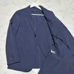 美品　ジーユーGU シアサッカーセットアップスーツ　ネイビー　紺　サイズM