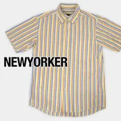 美品 ニューヨーカー ストライプ半袖シャツ Sサイズ イエロー×ブルー×ブラウンのサムネイル